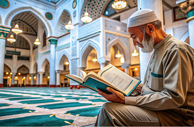 شخص يشعر بالطمأنينة والسلام الداخلي أثناء قراءة القرآن من أجل علاج الجن العاشق