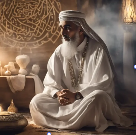 شيخ روحاني مضمون يمثل الهدوء والطمأنينة كجزء من الالتزام بإرشادات العلاج الروحي